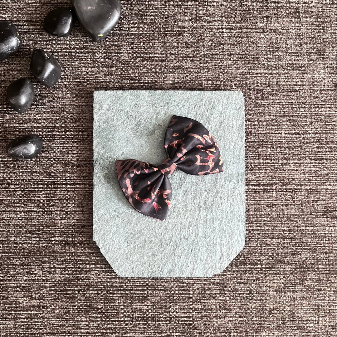 Black Floral Bow Hair Clip | Girls Smart Hair Accessory | Ajrakh Block Print | Brown