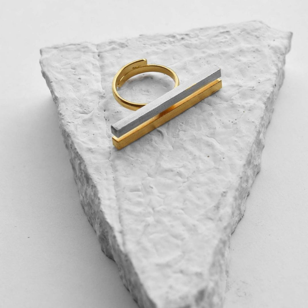 Oblique | Dual Finish Brass Ring | Hand-Crafted | Sustainable | Aesthetic