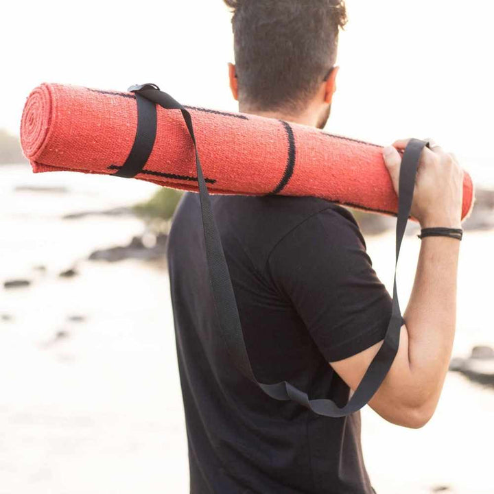 Red Yoga Mat With Bag And Straps | Rubberised Back | Made of Cotton