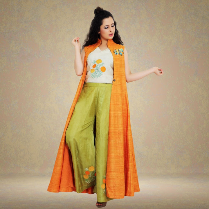 Mahi Tussar Ghicha Silk Festive Co-ord | Sujani Embroidered | Set Of 3