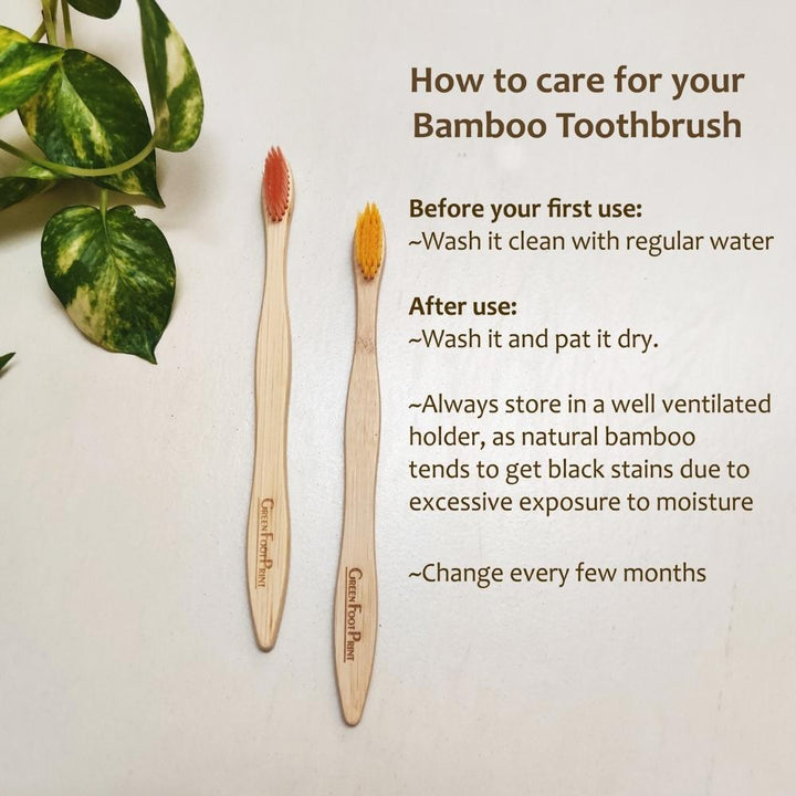 Natural Bamboo Toothbrush With Coloured Bristles For Adults | Pack Of 4