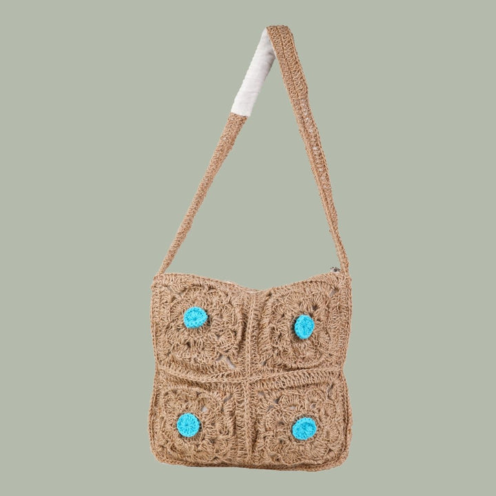 Square Sling Hand Bag | Hand-Crafted & Crochet | Jute Yarn | Brown