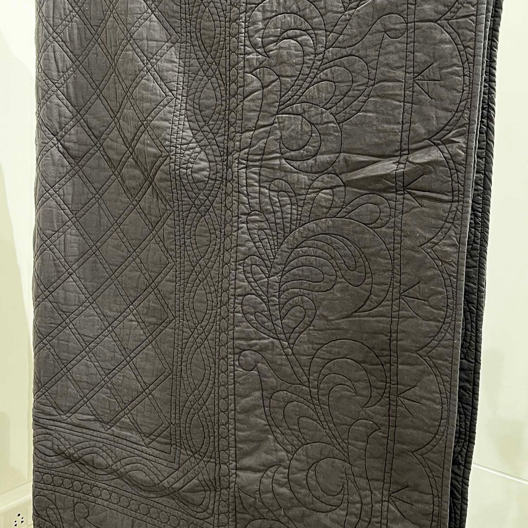 Charcoal Black Cotton Floral Embroidered Quilt | Serene Elegance | 234 X 254 CM