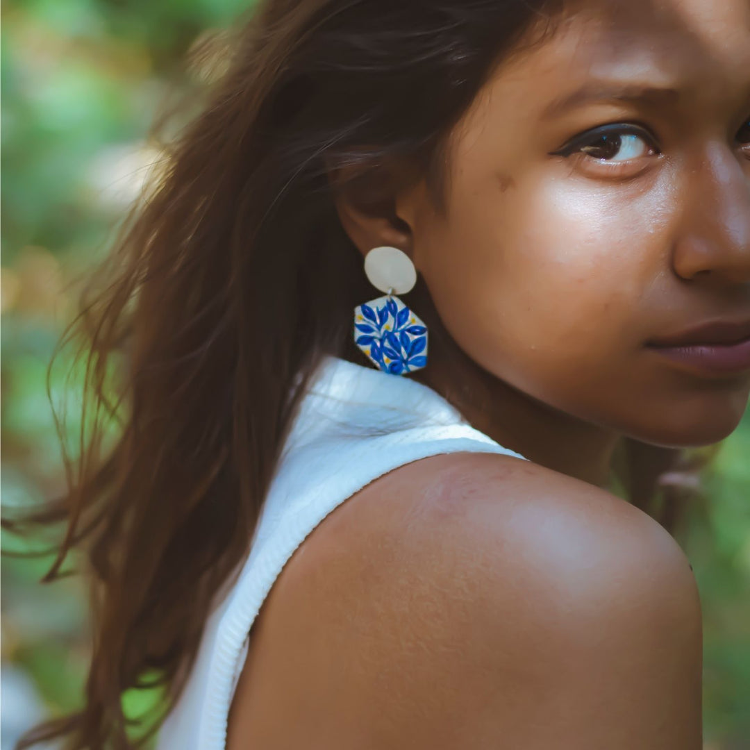 Floral Earrings | Silver Jewellery | Hand Painted Earrings | Eclectic