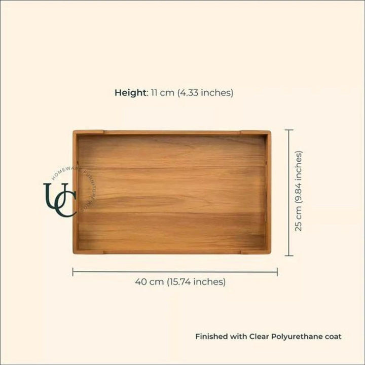 Cresta Serving Tray With Multipurpose Drawer | Teak Wood | Hand-Crafted |16 Inch