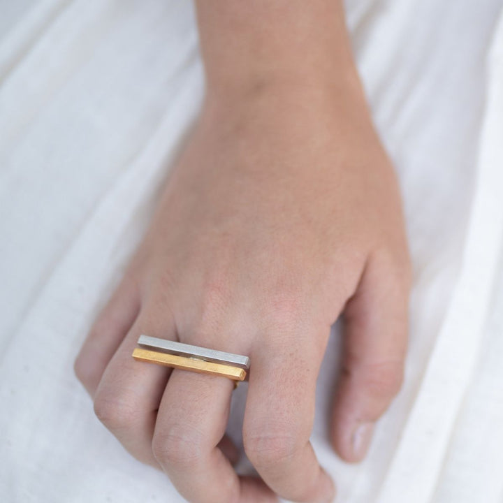 Oblique Dual Finish Brass Ring For Women | Hand Crafted | Smartly Designed 