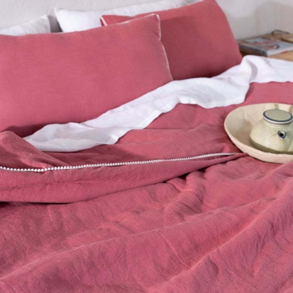 Linen Duvet Cover Set with Pillowcases | Delightful Watermelon Pink | Elegant