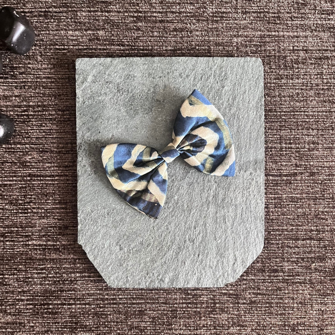 Bow Hair Clips For Girls | Modal Ajrakh Hair Accessories | Brown & Blue Set of 2