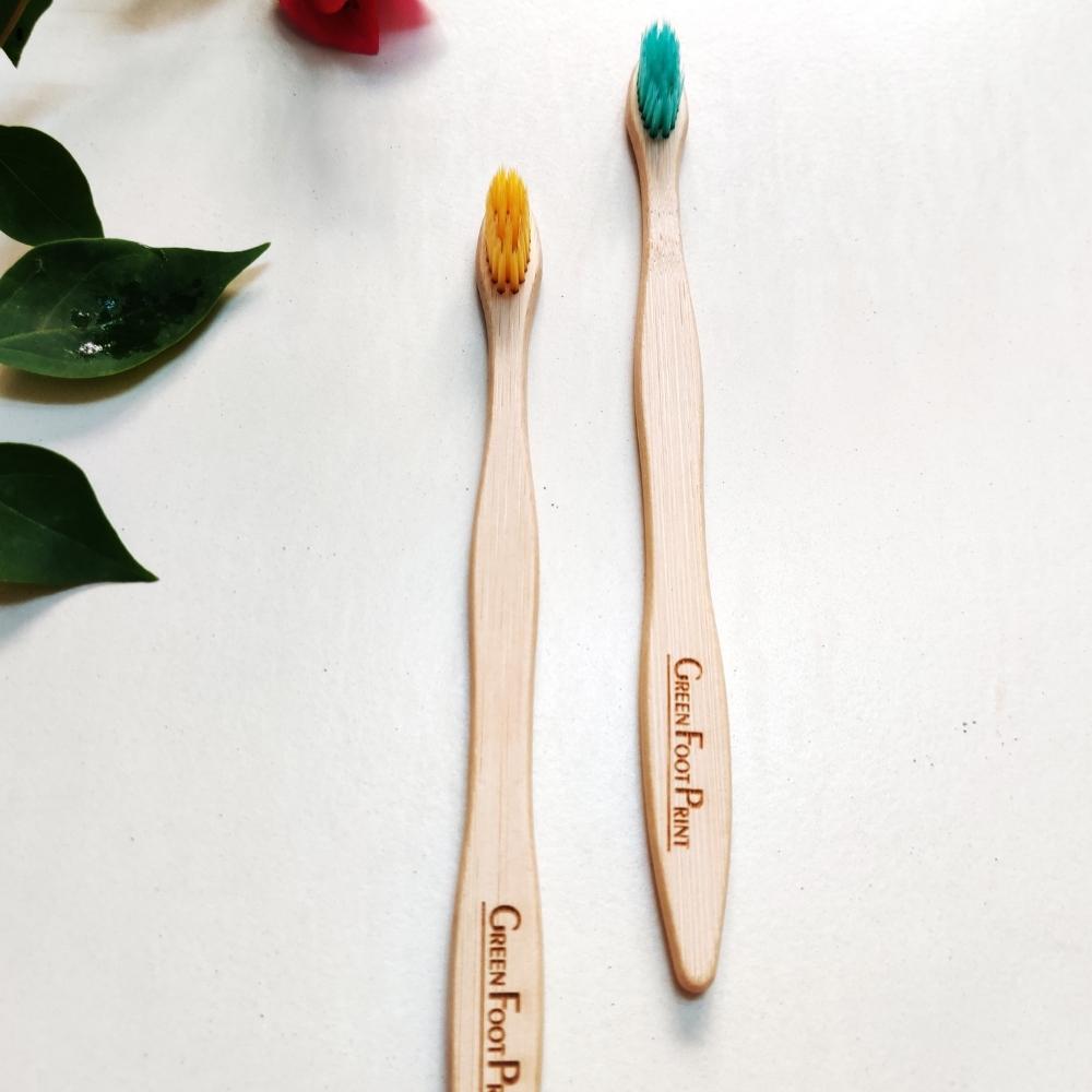 Natural Bamboo Toothbrush With Coloured Bristles For Adults | Pack Of 2