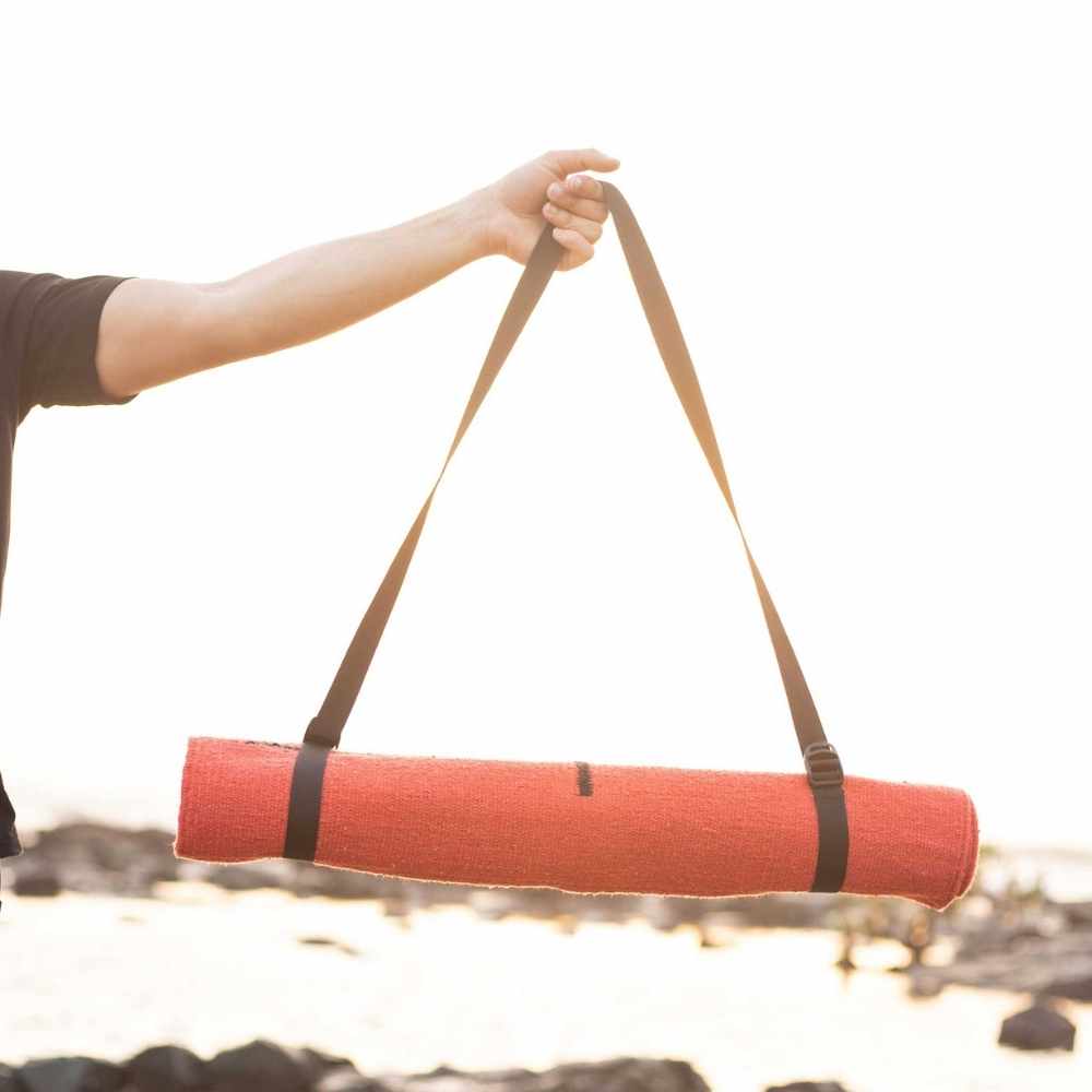 Red Yoga Mat With Bag And Straps | Rubberised Back | Made of Cotton