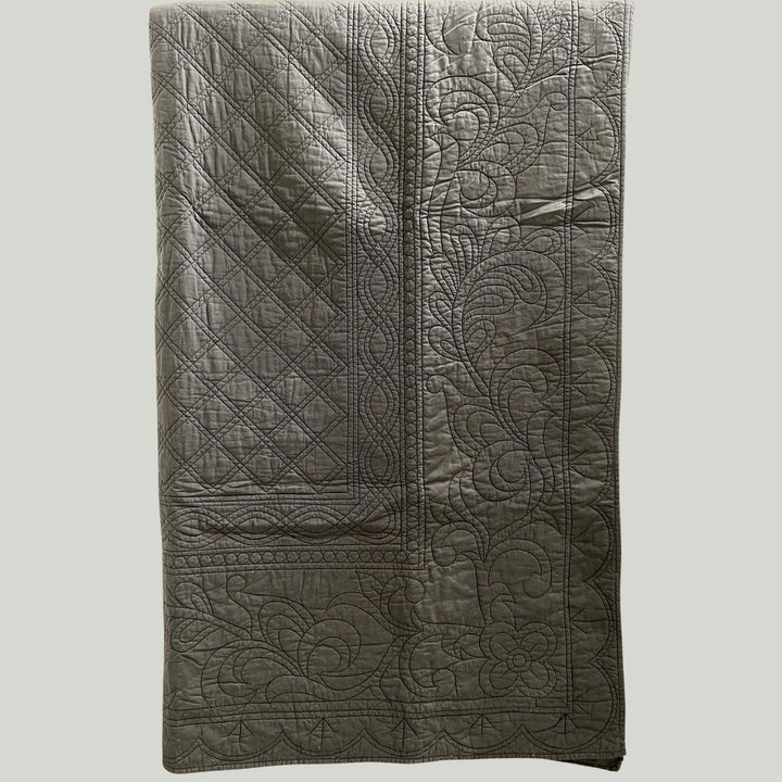 Charcoal Black Cotton Floral Embroidered Quilt | Serene Elegance | 234 X 254 CM