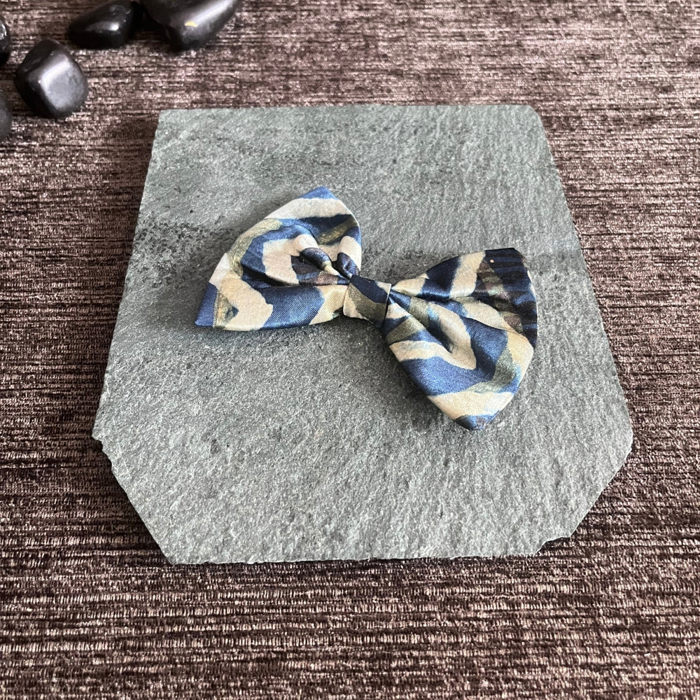 Chevron Hair Bow Clip For Girls | Modal Ajrakh | Comfortable | Delicate Look | Blue & Beige