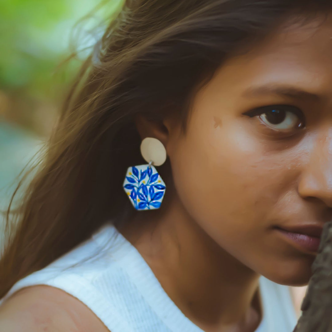 Floral Earrings | Silver Jewellery | Hand Painted Earrings | Eclectic