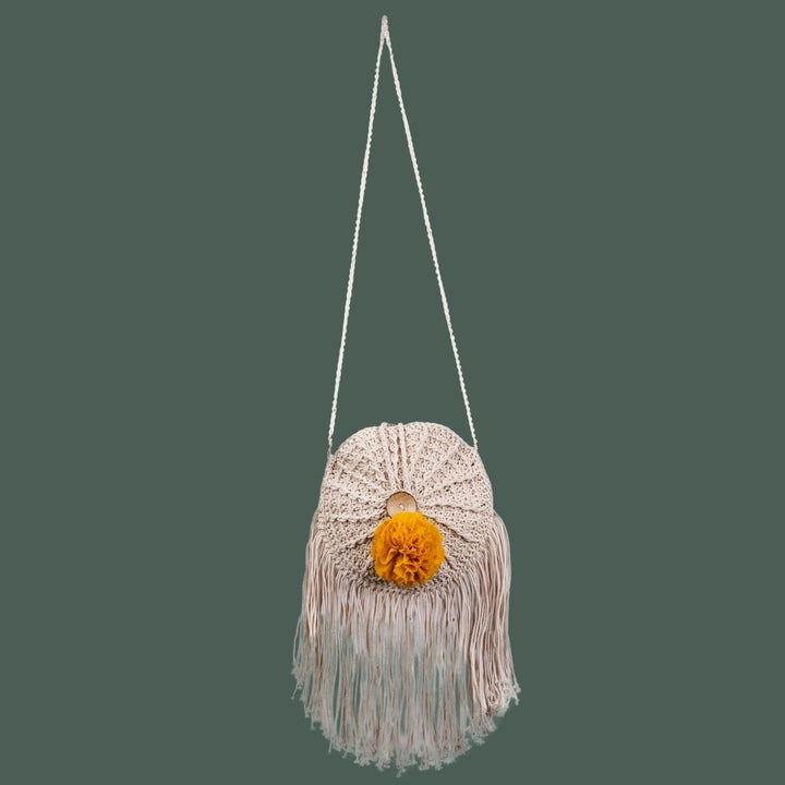 Dreamcatcher Mini Sling Bag | Hand-Crochet | Cotton | Off White & Yellow