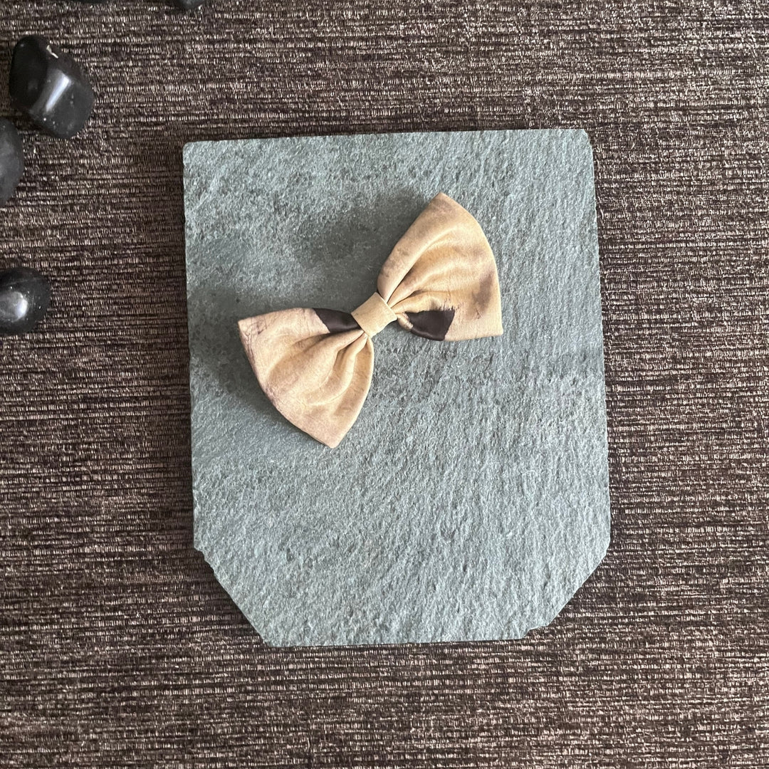 Ribboned Bow Hair Clip For Girls | Hand Crafted | Modal Ajrakh | Ivory Set of 2