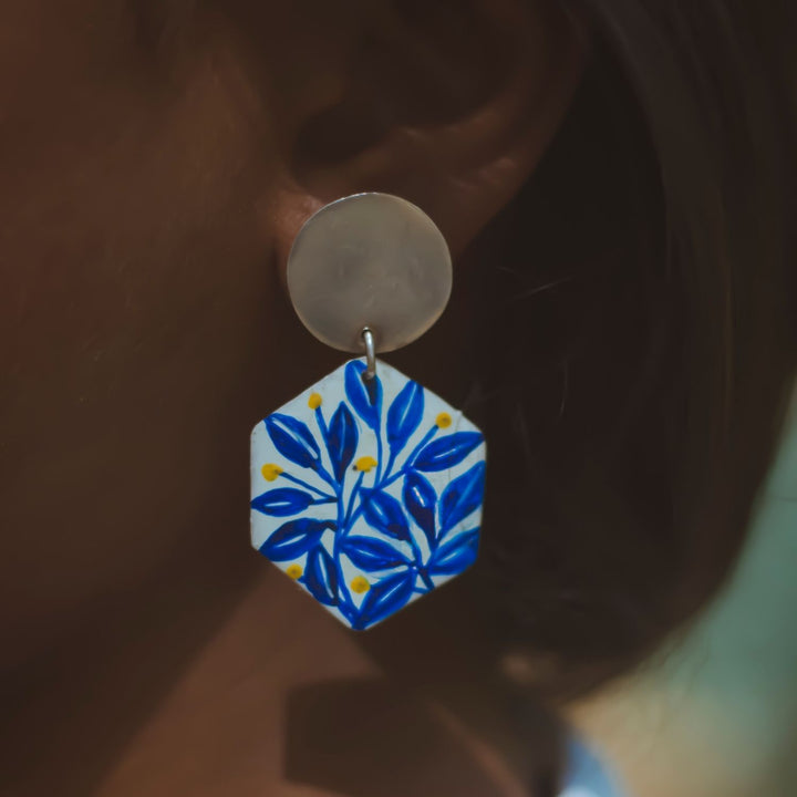 Floral Earrings | Silver Jewellery | Hand Painted Earrings | Eclectic