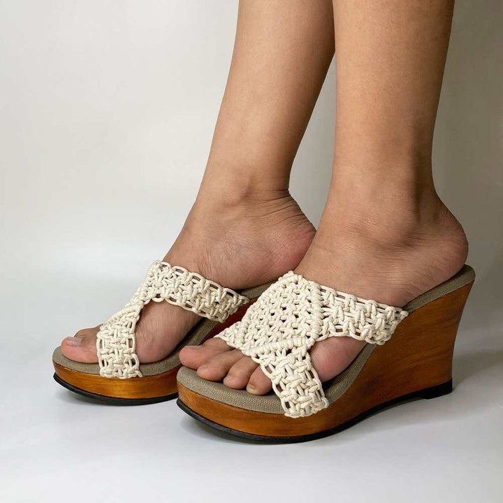 Macrame Crafted Wedges for Women | Comfy for Day-Long Affairs | White