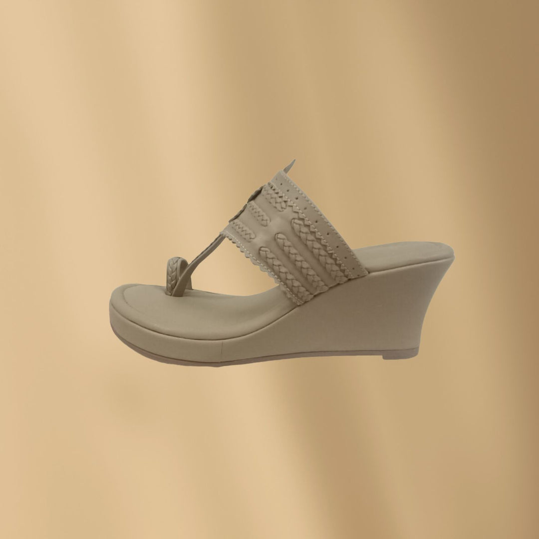 Nude Wedge Heel Kolhapuris For Women | Hand-Crafted | Comfy Festive Wear