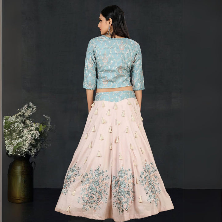 Parineeta Tussar Silk Lehenga Set | Hand-Crafted | Embellished | Elegant | Graceful