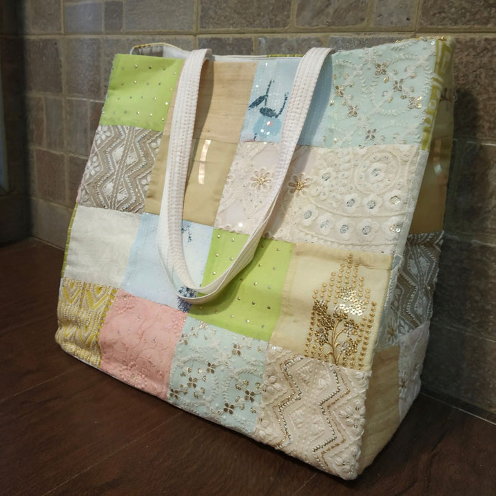 Large Tote Bag For Women | Hand-Crafted | Pastel Soft Tone