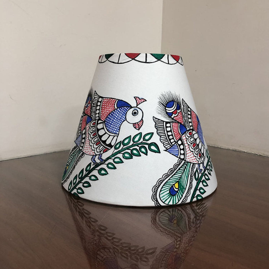 Madhubani Peacock Lamp Shade | Hand-Painted | Unique Artistic Design