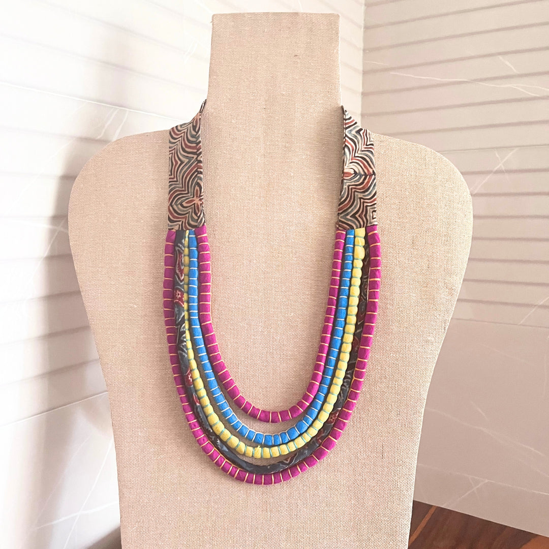 Multi-Colour Women Necklace | Made of Ajrakh and Silk | Artistic | Smart & Ethnic