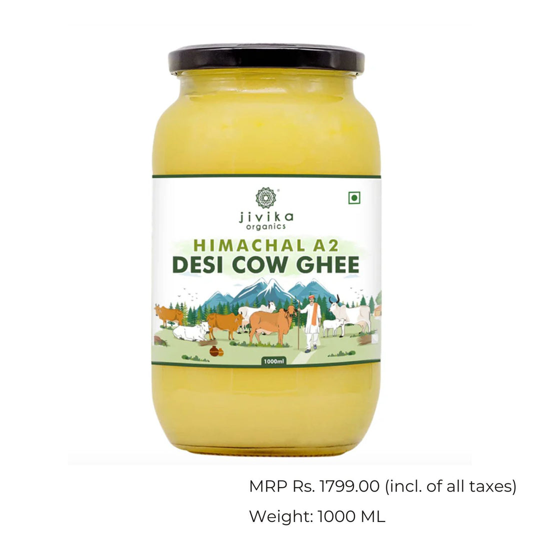 A2 Desi Cow Ghee | Free Roaming Cows | Non GMO | Zero Trans Fat | Glass Bottle of 1L