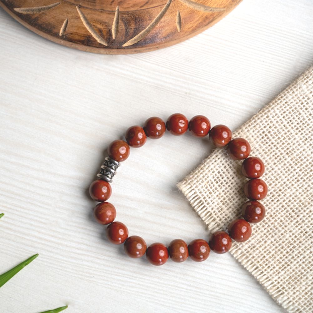 Jasper Bracelet | Wellness Jewelry | Red Jasper Semi Precious Stone Beads | Certified