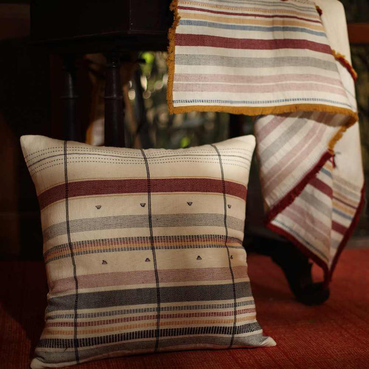 Cushion Cover | Ivory Kala Cotton | Stripe Pattern | Ethnic Home Decor | 20"x20"