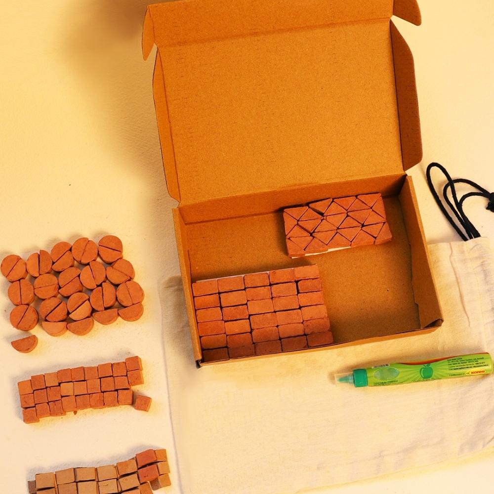 Miniature Terracotta Bricks DIY Set Of 151 Pieces | Handmade | Gift Pack | Yellow Box