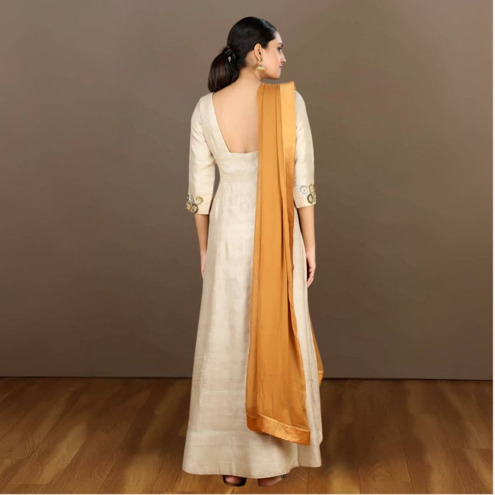 Aira Asymmetric Desi Tussar Kurta Set | Embroidered | Sophisticated | Festive | Beige