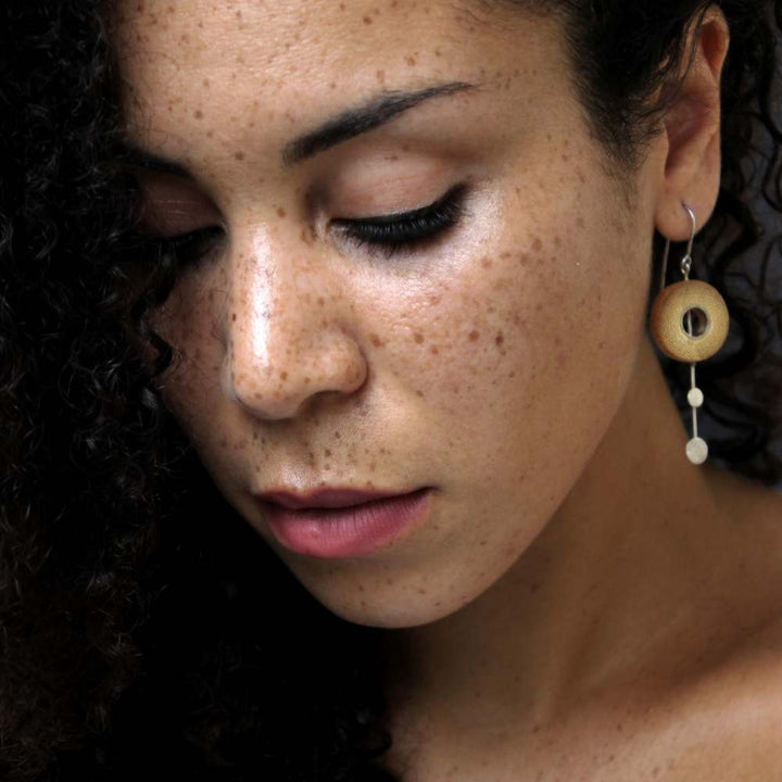 Rhea Gold Two Dot Fall Earrings | Hand- Crafted | 92.5 Silver & Gold Plated Recycled Brass & Bamboo