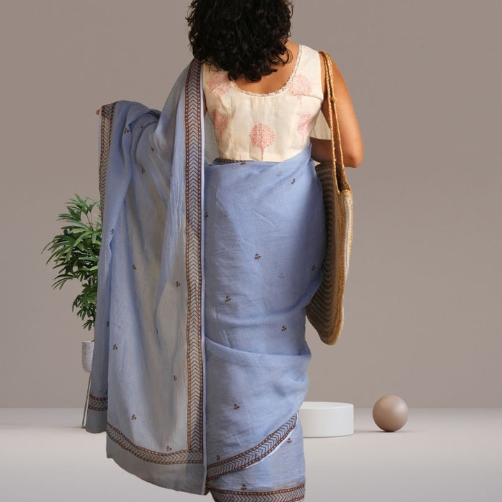 The Laguna Saree | Kota | Hand Block Printed | Steel Blue