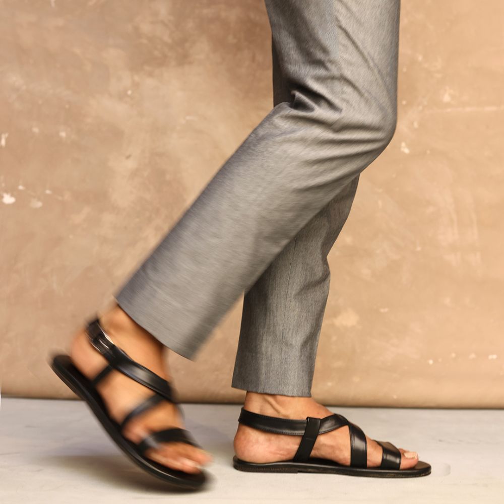 Black Crossover Flat Sandal for Men | Consciously Hand-Crafted | Vegan