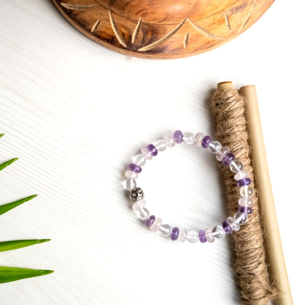 Wellness Bracelet | Semi Precious Stones | Certified Amethyst, Rose Quartz | Hand Made