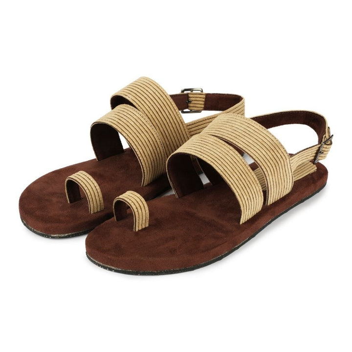 Sef Sand Beige Men Sandals | Breathable & Textured Corduroy | Comfort Fit