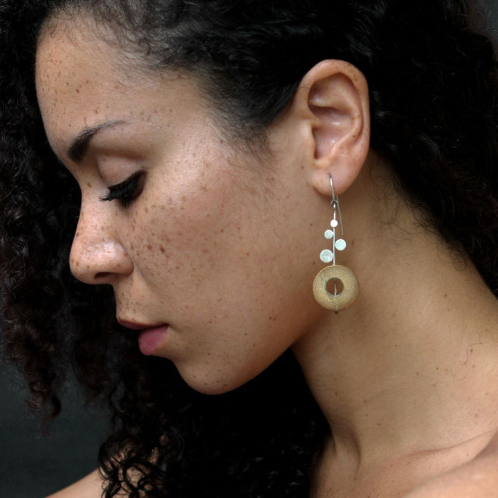 Rhea Dot Dash Earrings | Hand- Crafted | 92.5 Silver & Gold Plated Recycled Brass & Bamboo