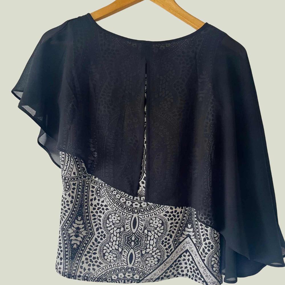 Black Georgette Sleeveless Top with Cape | Slim-Fit | Stylish