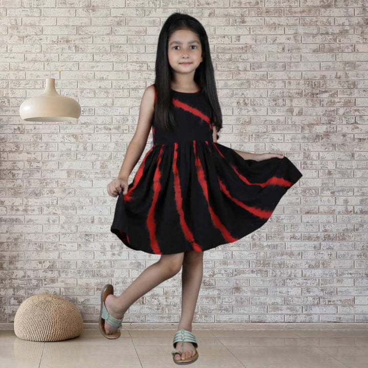 Leheriya Dress | Occasion Wear | Cotton | Black And Red