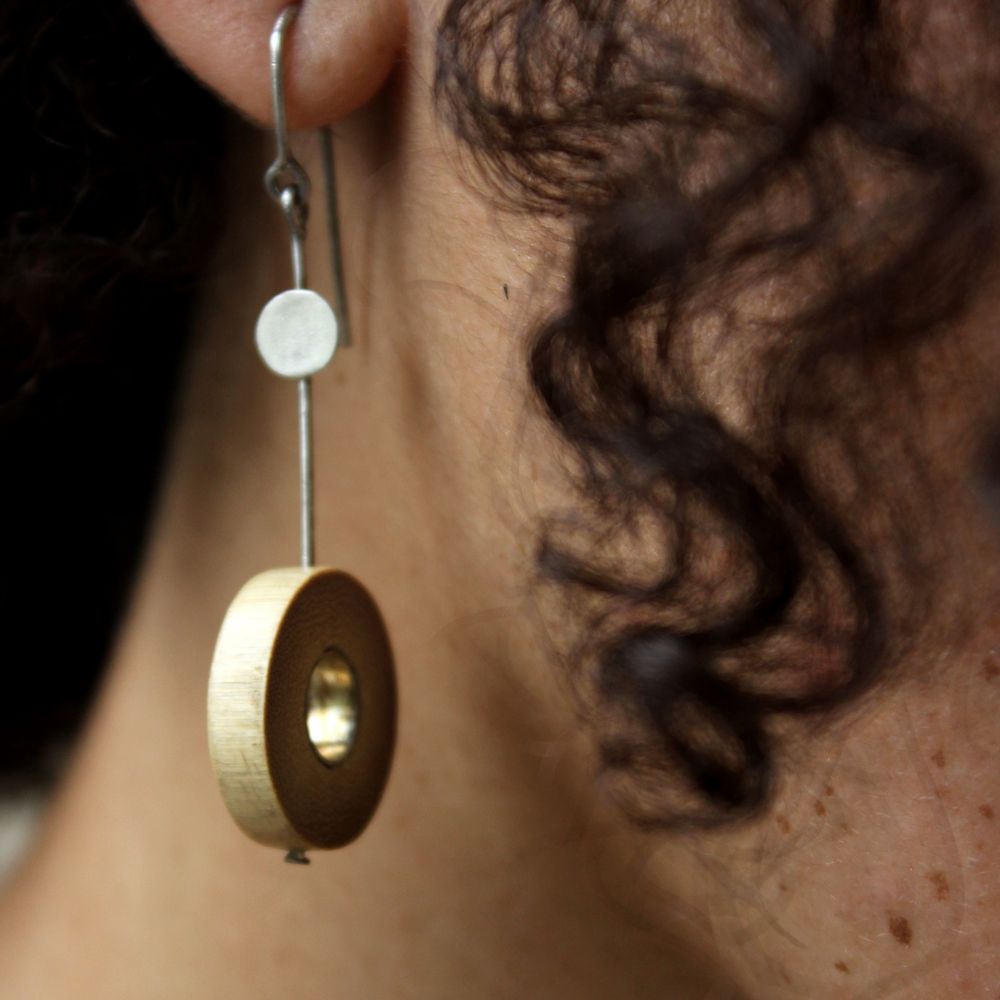 Rhea One Dot Earrings | Hand- Crafted | 92.5 Silver & Gold Plated Recycled Brass & Bamboo