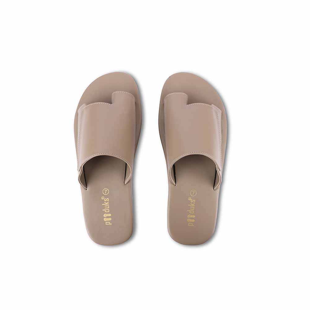 Consciously Designed Cloak Vegan Leather Slides | Beige Flats For Men