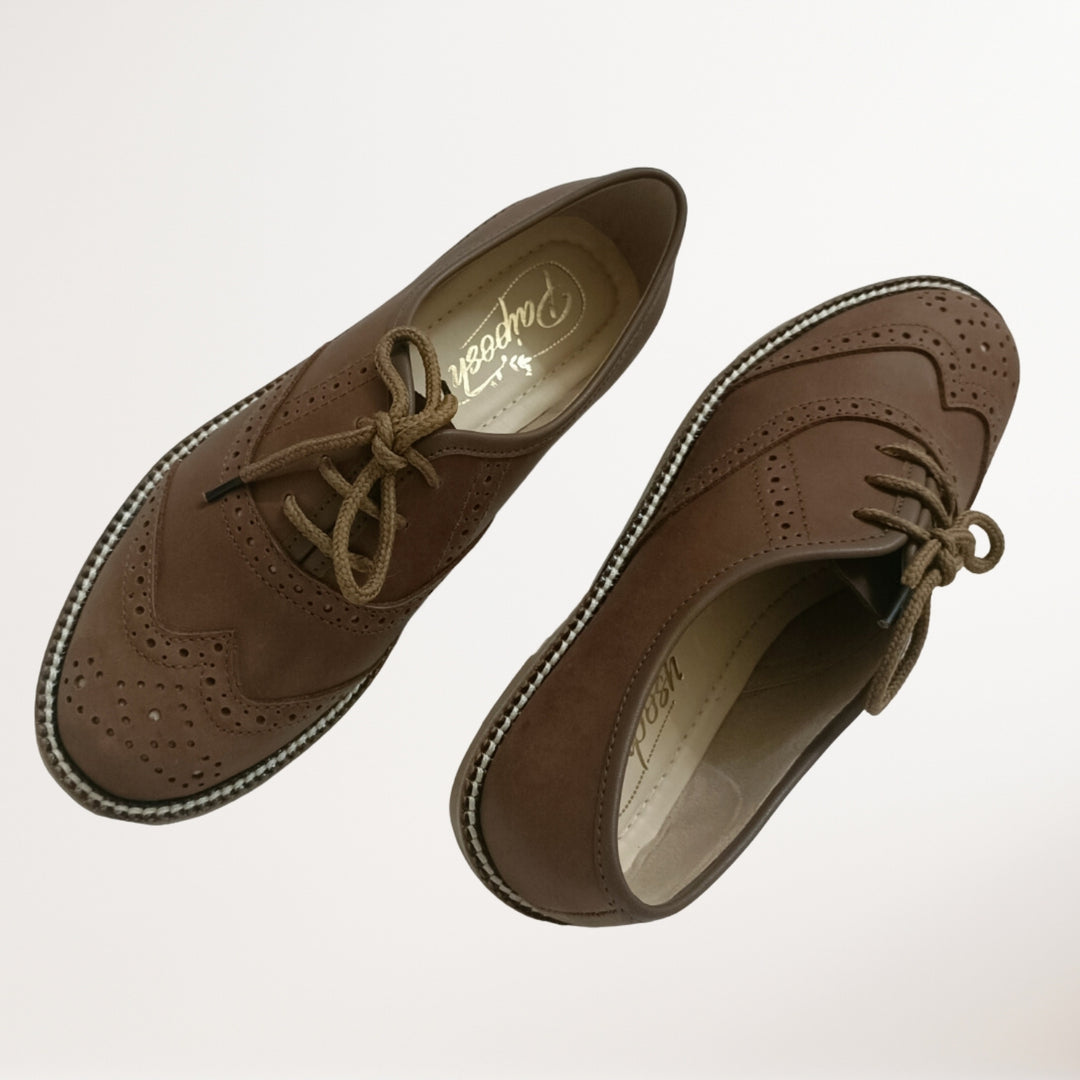 Tan Genuine Leather Oxford Brogues | Hand Crafted | Formal Shoes for Women