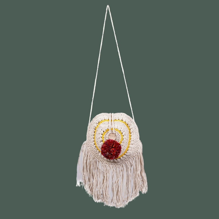 Dreamcatcher Mini Sling Bag | Hand-Crochet | Cotton | Off White & Red