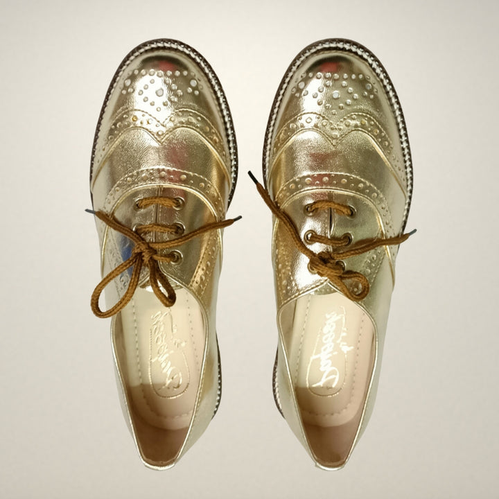 Light Gold Metallic Oxford Brogues | Women Formal Party Shoes | Hand Crafted