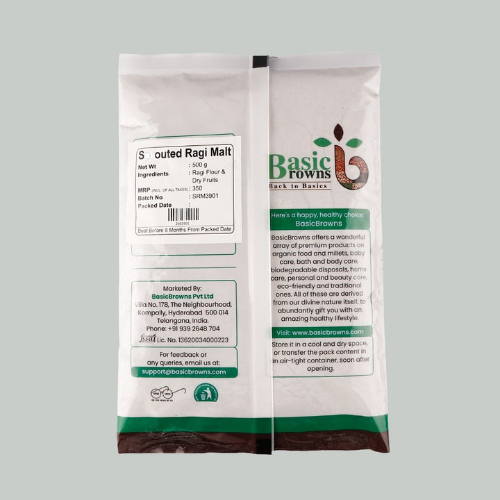 Sprouted Ragi Malt | Ancient Grain | Gluten-Free | Protein Rich | 500 GM