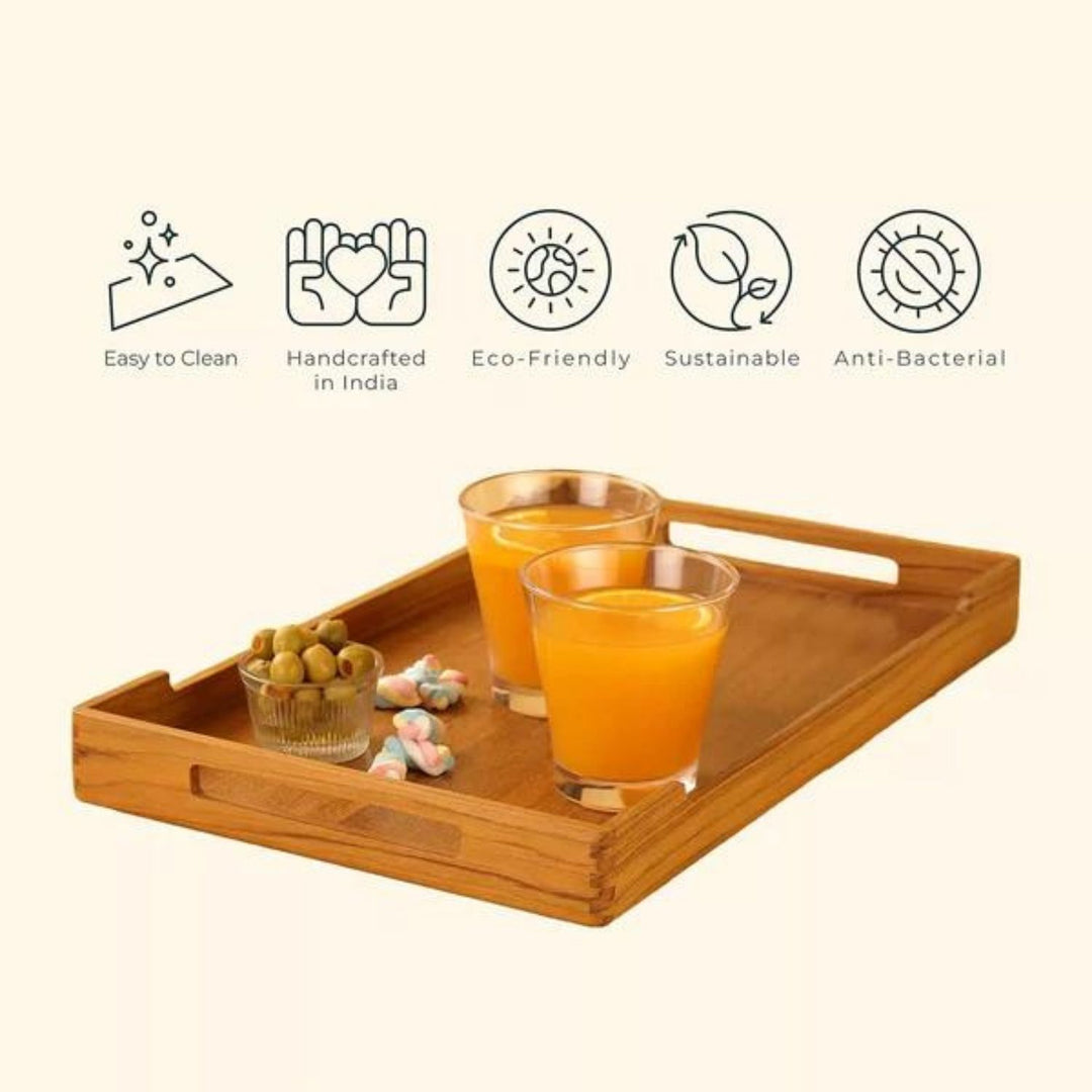 Cresta Serving Tray | Premium Teak Wood | Hand-Crafted | Large - 18 Inch