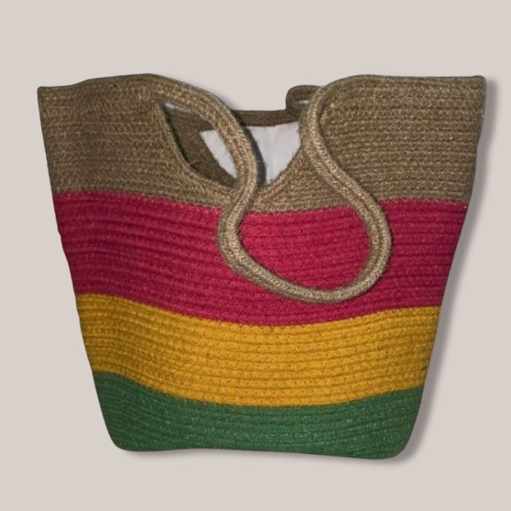 Jute Handcrafted Tote Bag || Multi-coloured