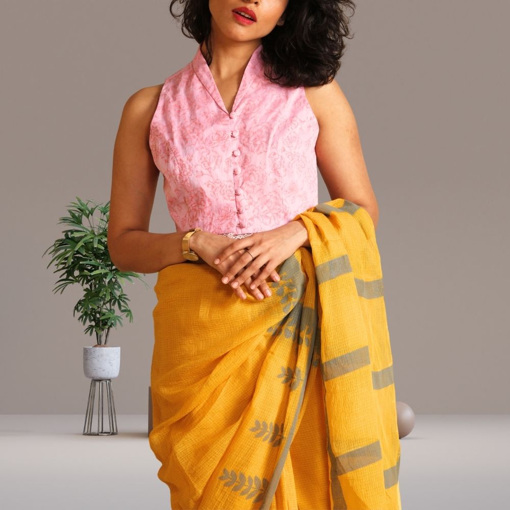 The Pink Rose blouse | Organic Cotton | Sleeveless | Saree Accessory | White