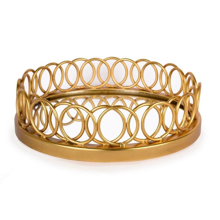 Gold Finish Decorative Mirror Tray In Round | Dining Room Decor | Artisanal | Hand-Crafted | 10 Inch