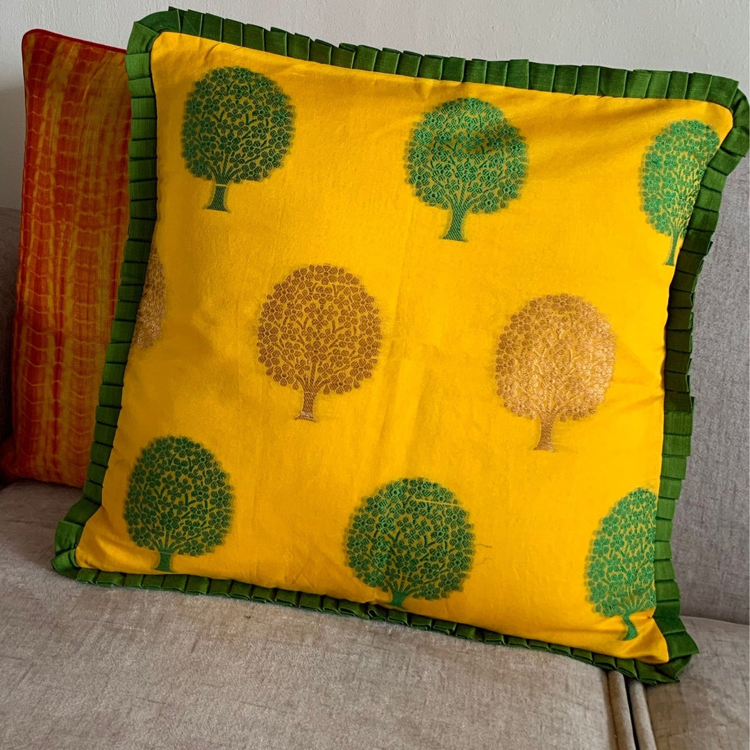 Bumblebee Yellow Cushion cover | Organza Silk | 16" x 16"